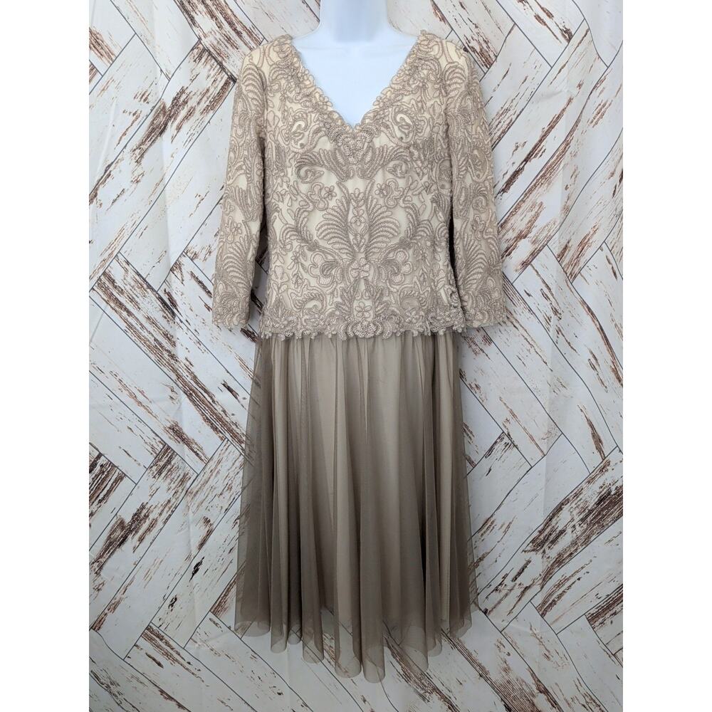 Tadashi Shoji Palma Lace Tulle Midi Dress Tan